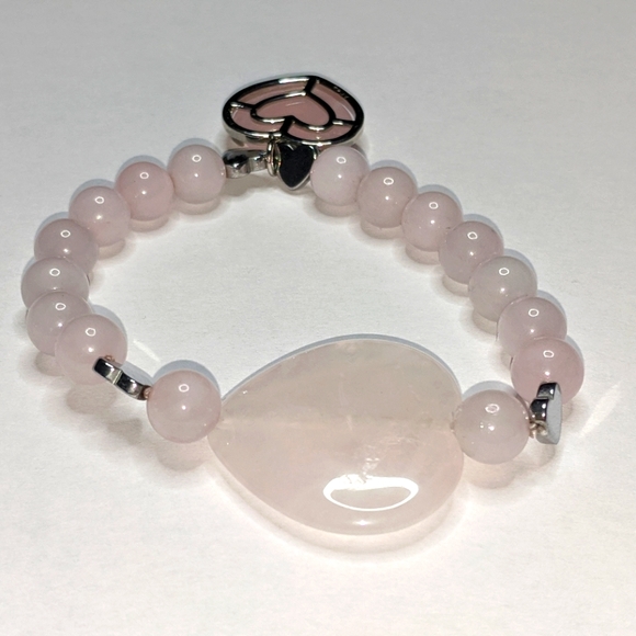 Valentine's day ❤️ hearts rose quartz bracelet for her - Picture 1 of 3